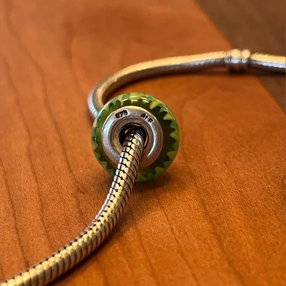 PANDORA Retired Green Striped Murano Glass Charm - Picture 2 of 3